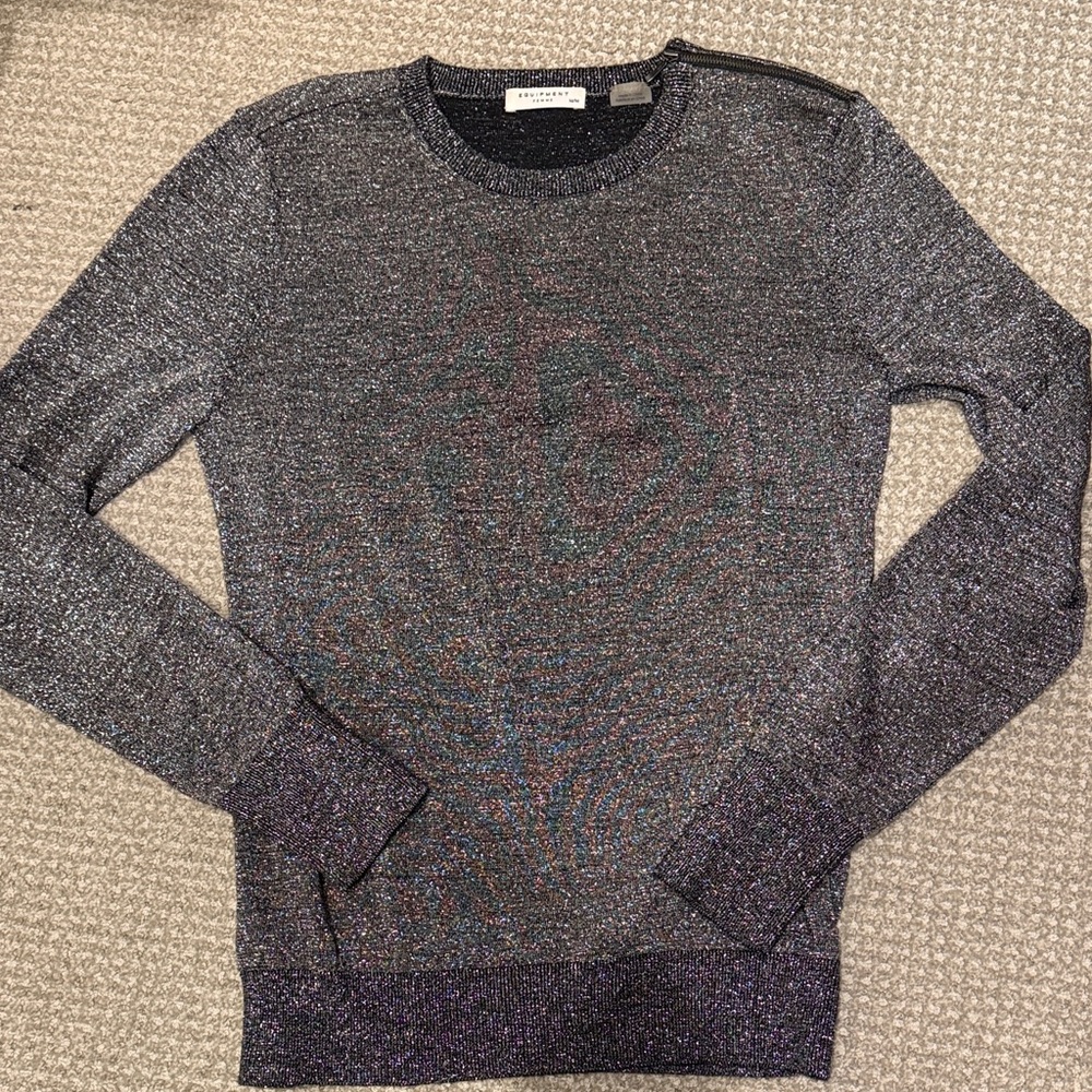 Equipment Navy Metallic Knit Top